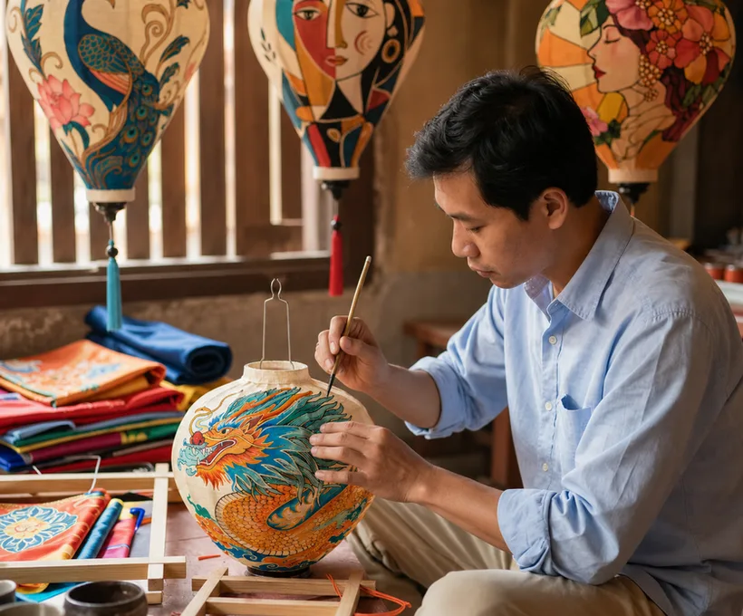 Hand-painted Hoi An lanterns displayed together