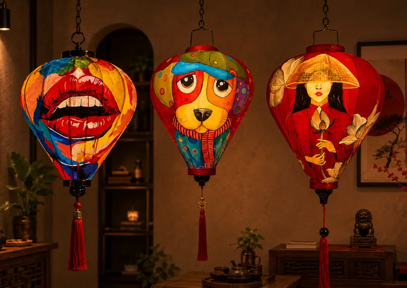 A collection of hand-painted Hoi An silk lanterns